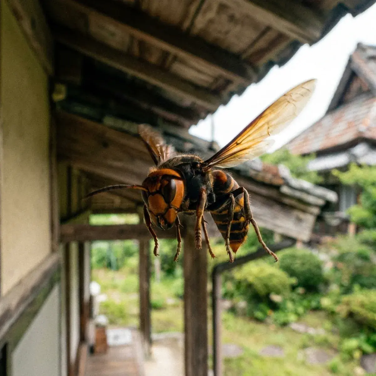 今にも襲いかかるスズメバチ（イメージ）