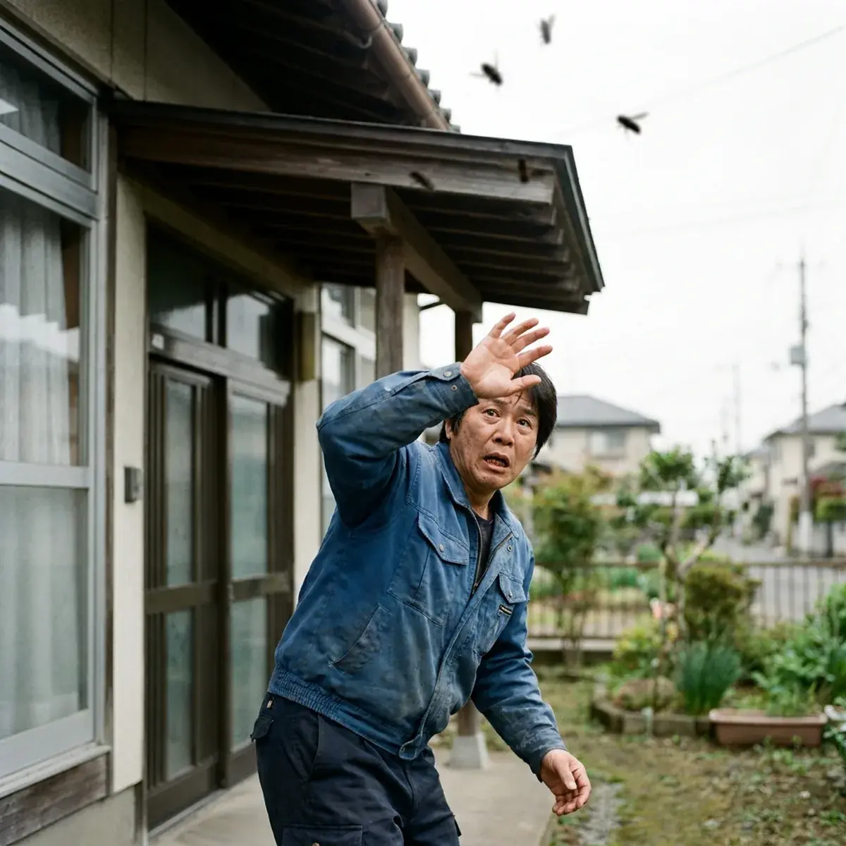 蜂に驚いて逃げる住人（イメージ）